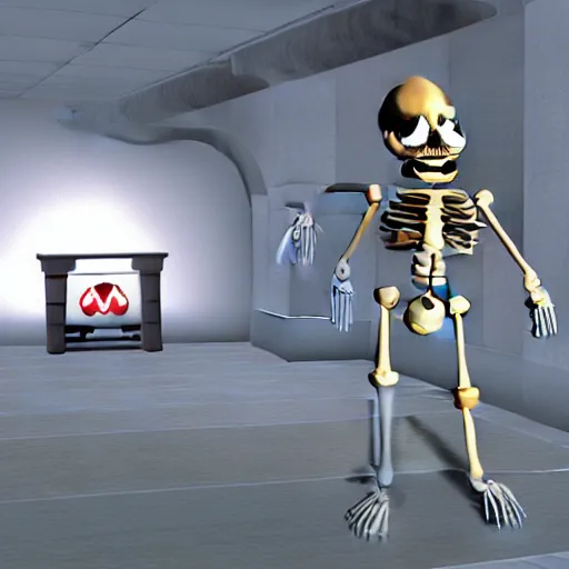 Image similar to A skeleton in the game Super Mario 64
