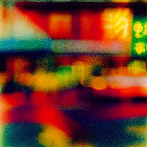 Image similar to of blurred rainbow on J B5 Chirashi photograph, 35mm, film grain