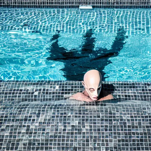 Prompt: portrait of nosferatu swimming in a swimming pool, sport photography