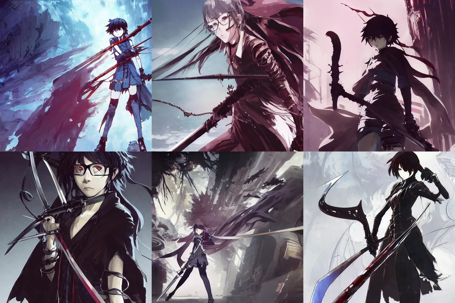 Prompt: 4k concept art of a vampire girl with round glasses, holding a long sword, drawn by akihiko yoshida and tsutomu nihei and makoto shinkai and wadim kashin and john berkey and yoji shinkawa