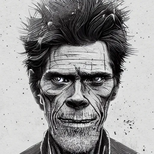 Prompt: Willem Dafoe covered in dirt chilling 2d illustration by Feng Zhu and Loish and Laurie Greasley, Victo Ngai, Andreas Rocha, John Harris, artstation, sharp focus