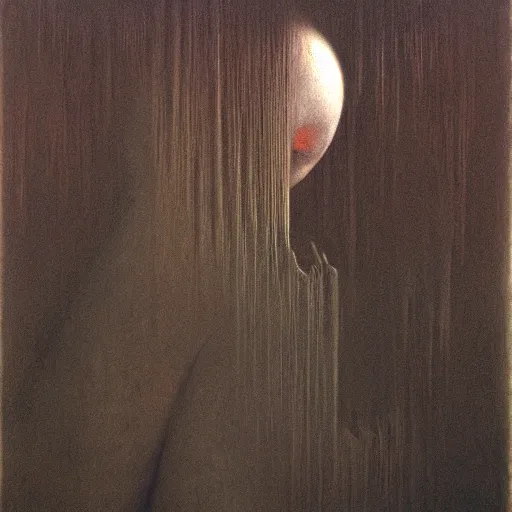 Image similar to beksinski, zdzislaw - her eyes wide, oil on canvas