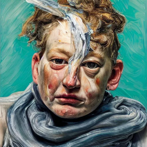 Image similar to high quality high detail painting by lucian freud and jenny saville, hd, motion, turquoise