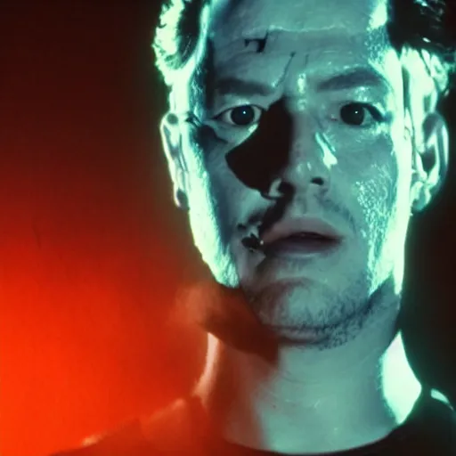 Image similar to movie still of cool cyborg, cinematic composition, cinematic light, by edgar wright and david lynch