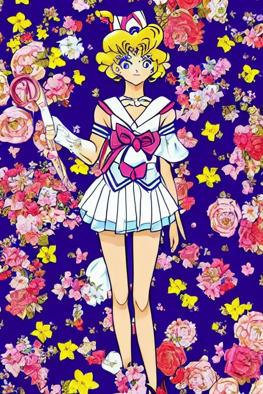 Image similar to sailor moon wearing floral valentino ss 2 0 1 5