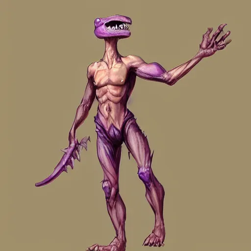 Prompt: violet human dinosaur hybrid, fantasy game art, fantasy rpg, league of legends