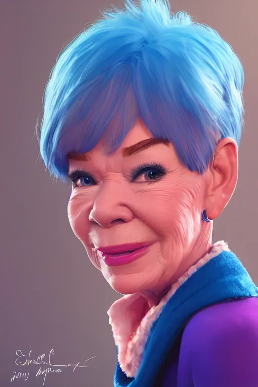 Image similar to shirley macLaine as a pixar character, vivid colors, high details, cinematic, 8k resolution, beautiful detailed, photorealistic, digital painting, artstation, concept art, smooth, sharp focus, illustration, fantasy background, artstation trending, octane render, unreal engine