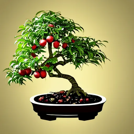 Prompt: bonsai fruit tree with cherries! but minimalistic concept art by frank stella gilleard james whalen tom, colorful, soft light, trending on artstation, minimalism