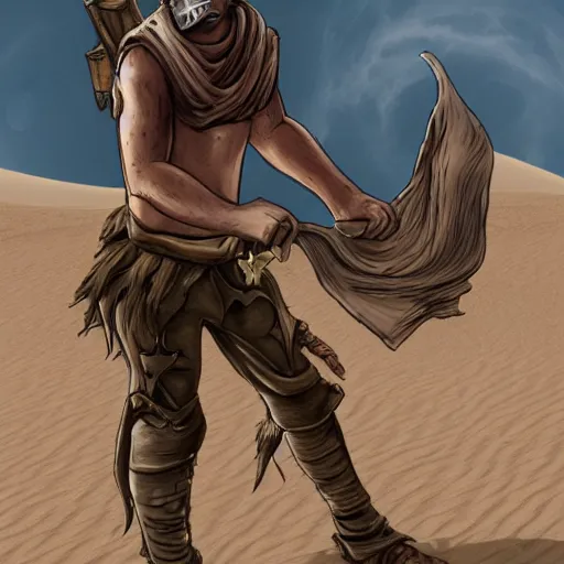 Image similar to A sand pirate wandering the post-apocalyptic desert