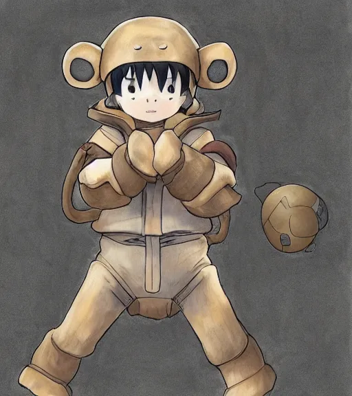 Prompt: attractive little boy wearing an cyborg bear suit, artwork in kentaro miura and made in abyss and inazuma eleven, smooth, beautiful lightness, anatomically correct, trending on pixiv, attractive composition