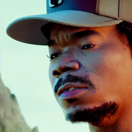 Image similar to cinematic film still of Chance The Rapper starring as a Samurai holding fire, Japanese CGI, VFX, 2022, 40mm lens, shallow depth of field, film photography