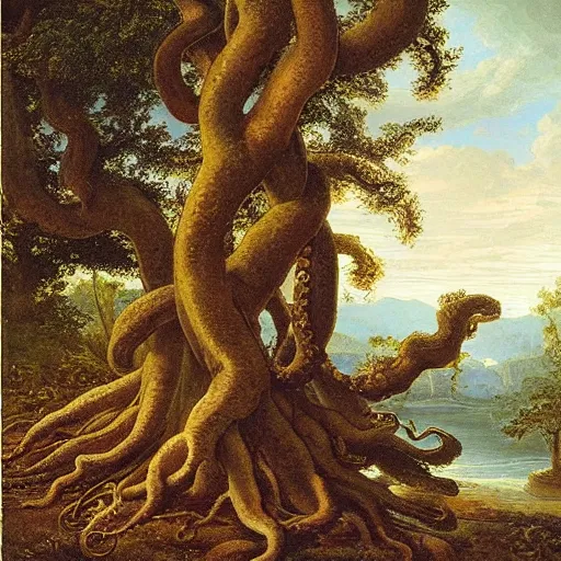 Image similar to tree with octopus roots, asher brown durand