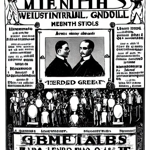 Prompt: Men scheme to distribute the gains of the industrial age by wealth (1913)