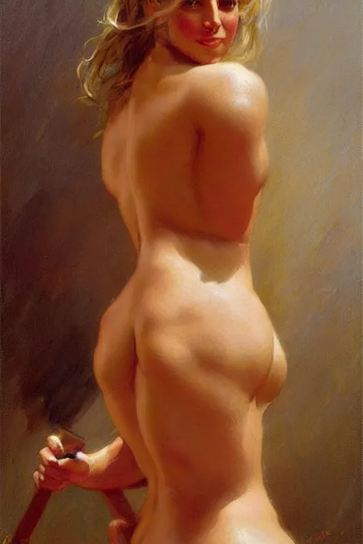 Image similar to detailed portrait of a beautiful britney spears muscular, painting by gaston bussiere, craig mullins, j. c. leyendecker