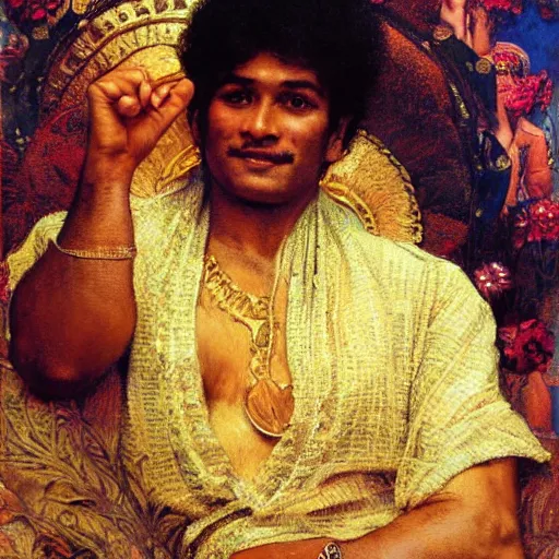 Image similar to srilankan traditional 8 0's man revolutionasing government, painting by gaston bussiere, craig mullins, j. c. leyendecker, lights, art by ernst haeckel, john william godward, hammershøi,,