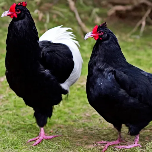 Image similar to an all black chicken spotted white heart shapes