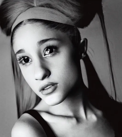 Image similar to award winning photo of Ariana Grande, symmetrical face by Sally Mann