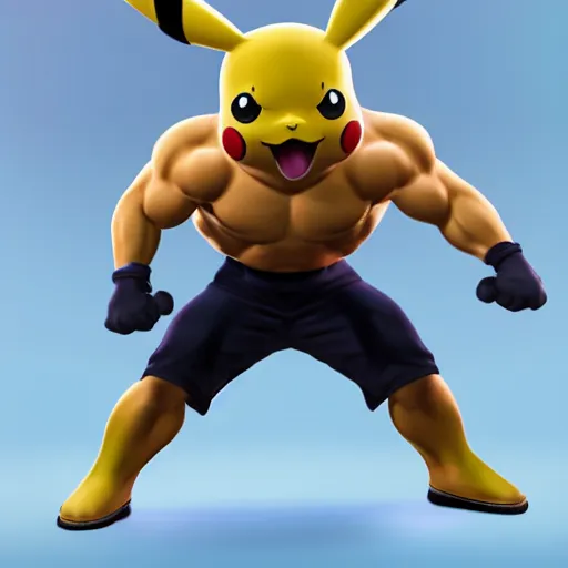 Image similar to pikachu with muscles, muscles, realistic, 4 k, photographic