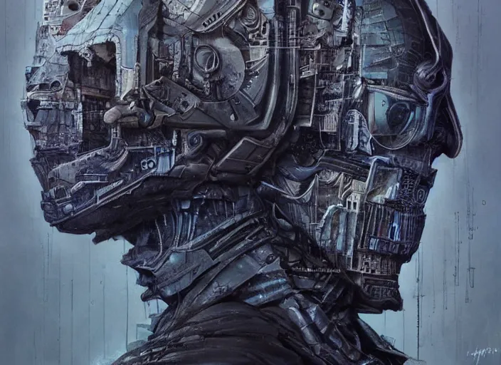 Image similar to highly detailed concept art of neuromancer characters, dystopian post - apocalyptic retrofuturistic vibe, an ultrafine detailed painting by art by hans giger and wayne barlowe, trending on deviantart, pop surrealism, whimsical, lowbrow, perfect symmetrical face, sharp focus, octane, masterpiece