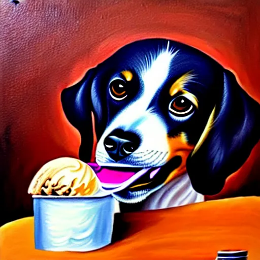 Image similar to painting of a dog eating ice cream