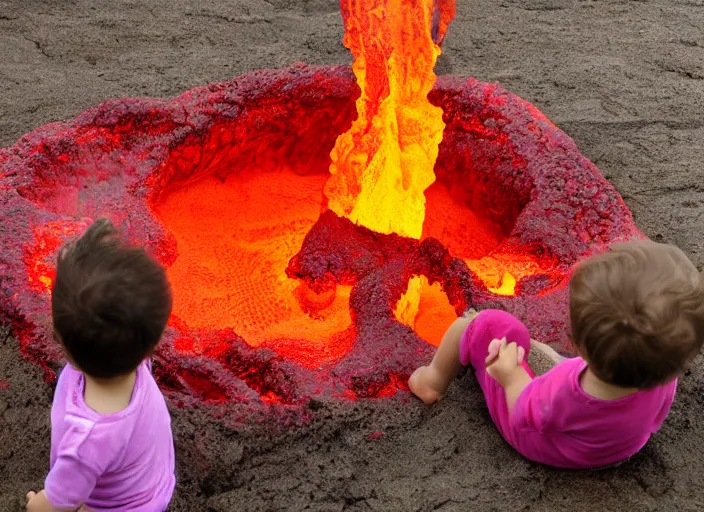 Image similar to toddlers playing in molten lava