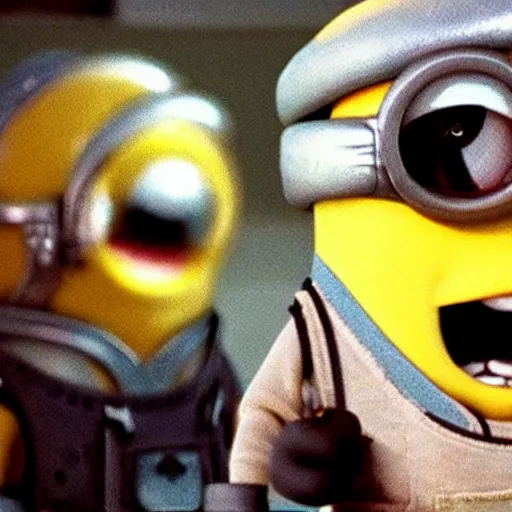 Image similar to Minion in Aliens (1986), highly detailed, high quality, HD, 4k, 8k, Canon 300mm, professional photographer, 40mp, lifelike, top-rated, award winning, realistic, sharp, no blur, edited, corrected, trending