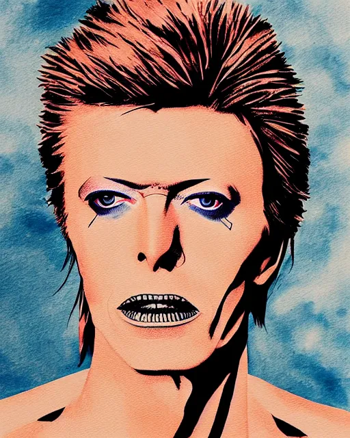 Image similar to David Bowie in Inkwork painting style