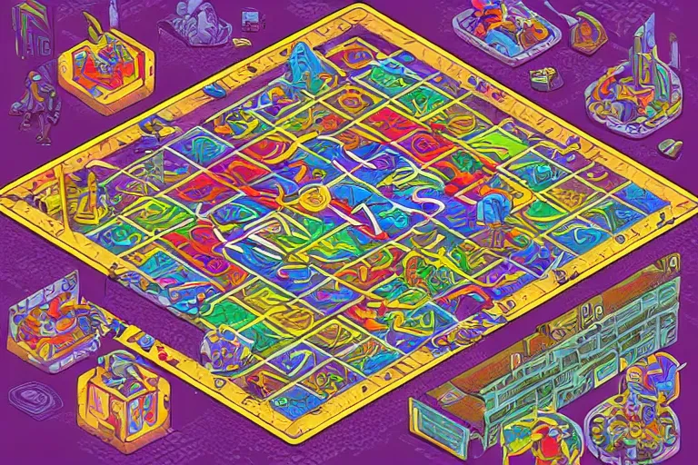 Image similar to isometric view, game board, cosmic horror game, in the style of Jack Kirby,