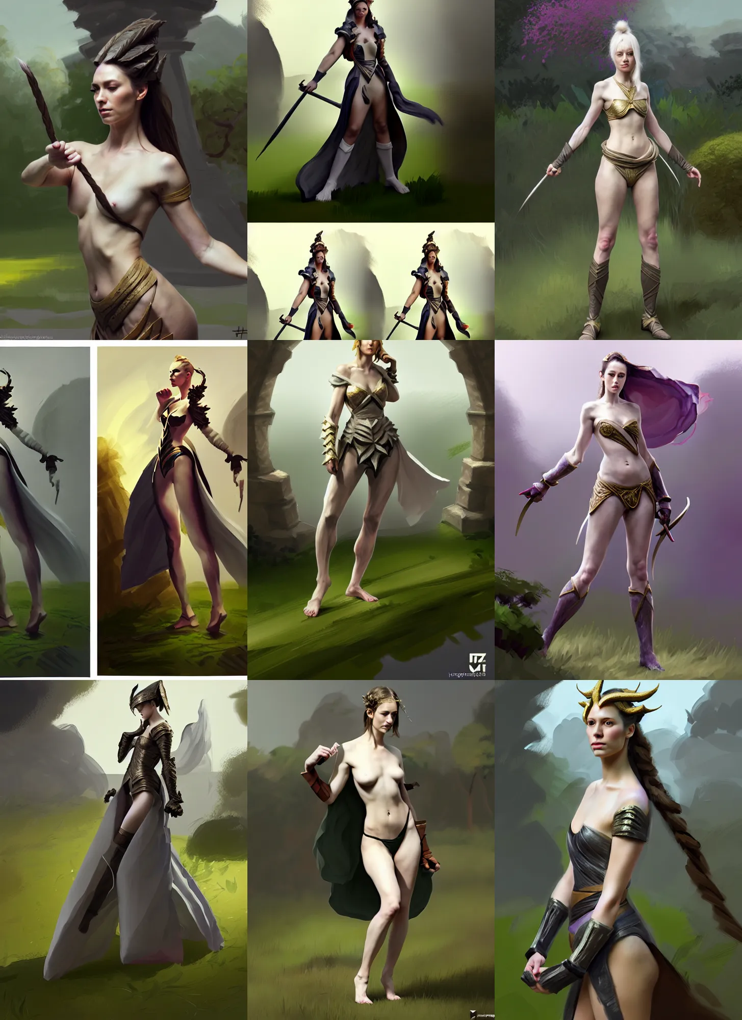 Prompt: photoshop traditional brushes strokes test, costume design from luxury house designers, sophisticated composition, old masters light composition, procedurally generated, epic fighter girl character posing for concept art, ancient garden behind her, substance designer, PBR, HD, Ultra detailed, hyperrealistic, megascans, volumetric light, concept by master artist, made in paint tool SAI2, trending pixiv face