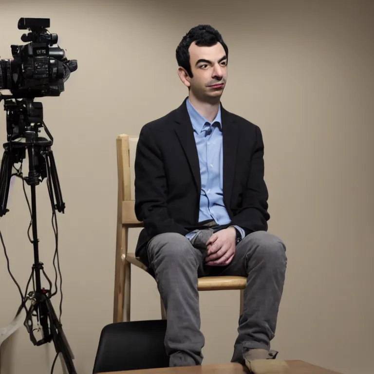 Image similar to dslr photograph of nathan fielder from nathan for you on comedy central controlling a puppet version of himself filmed by a tv crew, high detail!!! 8 k photorealism sharp focus volumetric lighting, coherent!!! art directed, rule of thirds, facial