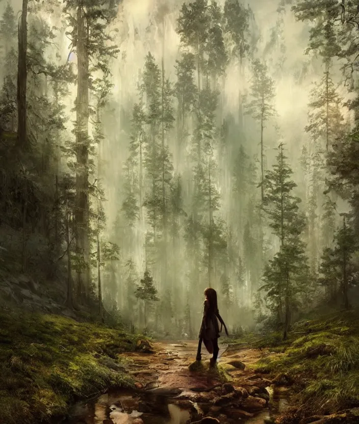 Image similar to most epic landscape, epic cinematic hyperrealism masterpiece. realistic poster with shaded lighting by craig mallismo, artgerm, jeremy lipkin and michael garmash, unreal engine, radiant light, detailed and complex environment, digital art, art station trends, environmental portrait, low angle, 3 5 mm, forest path, misty