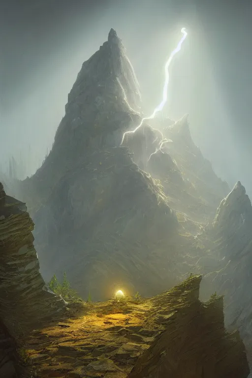 Image similar to cliff of the mire, art by paul wenzel and matt fox and j. p. targete, trending on artstation, dramatic lighting low angle view sacred geometry, oil and canvas, epic fantasy, strong colors, line drawing