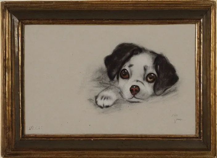 Prompt: Louis Icart, an old elaborate colored drawing of a puppy ghost by Louis Icart, highly detailed, masterpiece