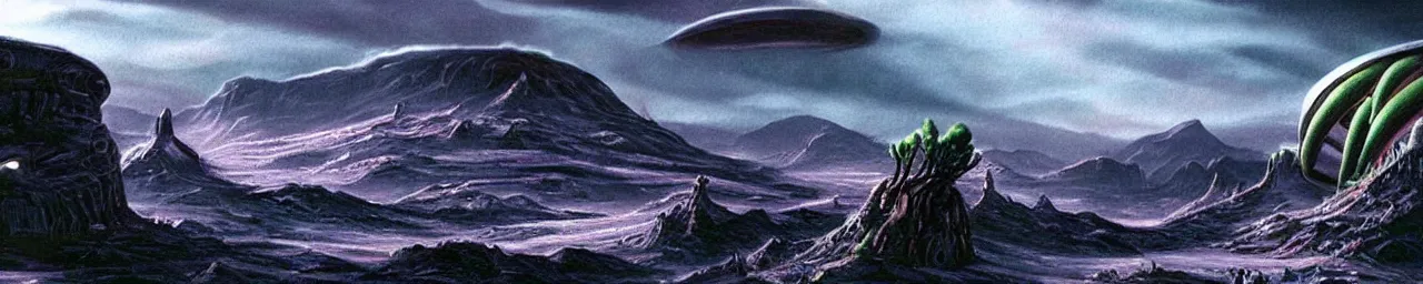 Image similar to retro sci-fi alien landscape