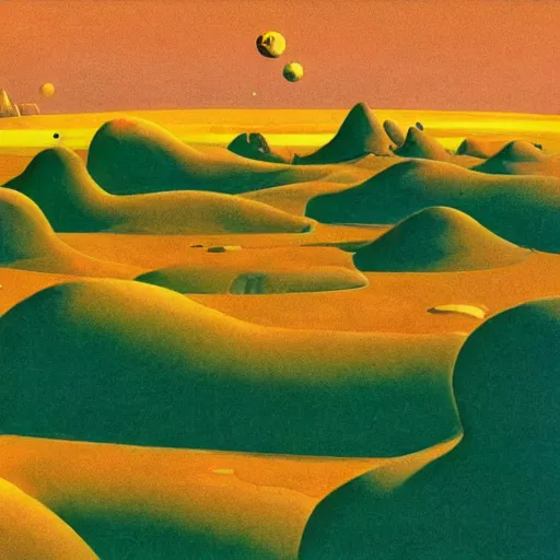 Prompt: martian landscape by Roger Dean