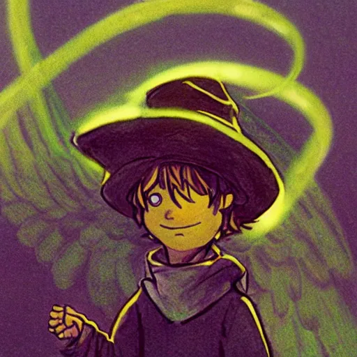 Prompt: epic illustration of snufkin with angel wings in style of elden rings, wide angle, cinematic light