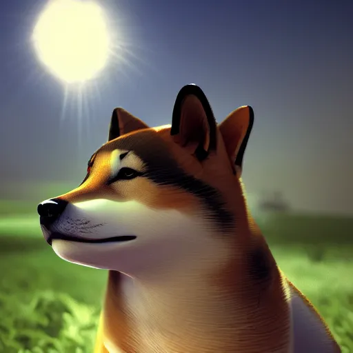 Image similar to shiba inu dog bonk meme, low poly, character design, highly detailed digital art, atmosphere, glow, lens flare, cinematic lightning, hyperrealistic, focused, extreme details, 4 k, ultra detailed, trending on artstation, masterpiece, digital art.