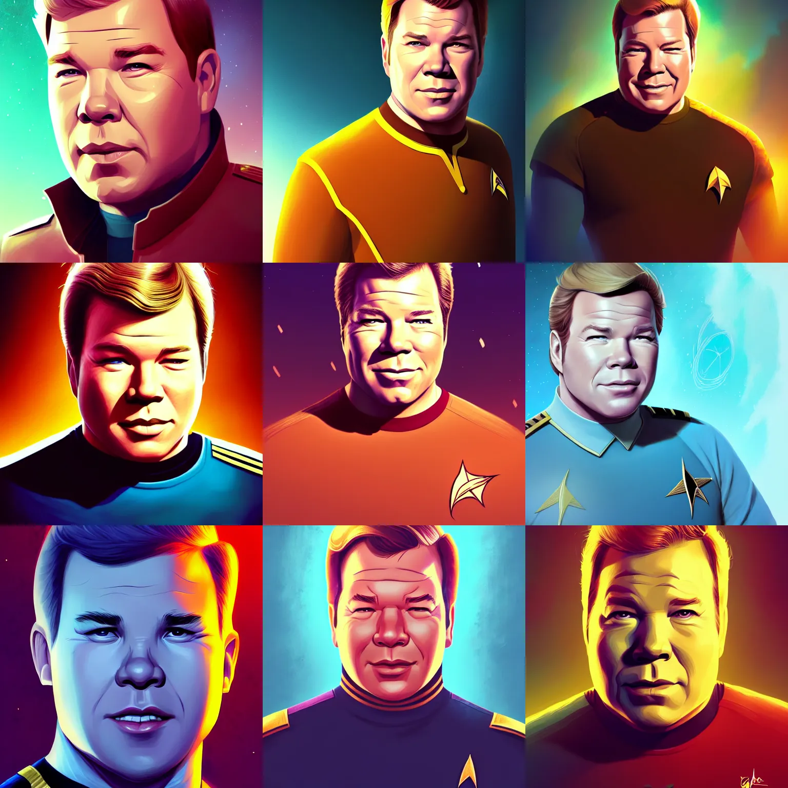 Prompt: a portrait of a young william shatner as captain kirk, art by lois van baarle and loish and ross tran and rossdraws and sam yang and samdoesarts and artgerm and saruei, digital art, highly detailed, intricate, sharp focus, trending on artstation hq, deviantart, unreal engine, 4 k uhd image
