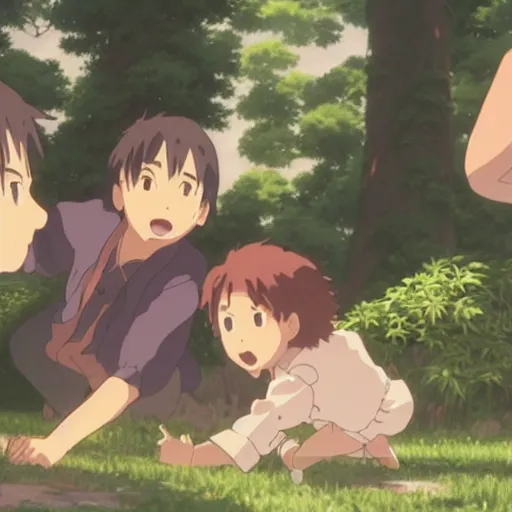 Image similar to Children fighting over a cake, by Dice Tsutsumi, Makoto Shinkai, Studio Ghibli