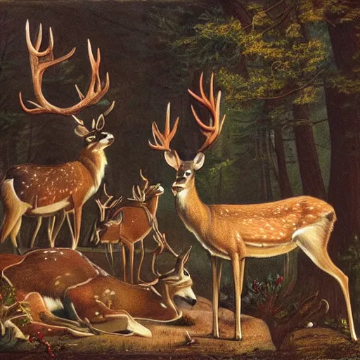 Image similar to three deers having a cool birthday party, photo, highly detailed