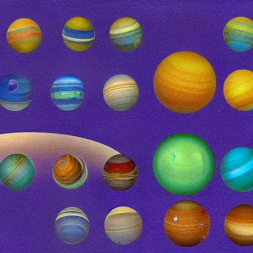 Prompt: aiens playing marbles in shape of planets , digital art
