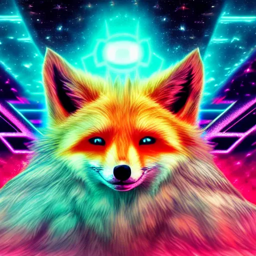 Prompt: digital astral fox, retrowave palette, digital world, highly detailed, electric breeze, anatomically correct vulpine, synth feel, fluffy face, ear floof, flowing fur, super realism, accurate animal imagery, 4 k digital art