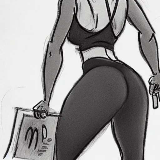 Image similar to milt kahl sketch of thick cuban girl wearing black yoga pants