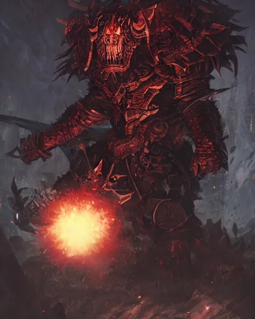 Image similar to Rhine Berserker, Khorne, magic the gathering artwork, D&D, fantasy, cinematic lighting, centered, symmetrical, highly detailed, digital painting, artstation, concept art, smooth, sharp focus, illustration, volumetric lighting, epic Composition, 8k, art by Akihiko Yoshida and Greg Rutkowski and Craig Mullins, oil painting, cgsociety