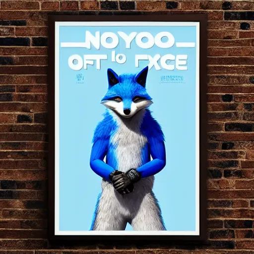 Image similar to realistic movie poster, featuring in anthropomorphic blue male foxes dressed cool, promotional movie poster print