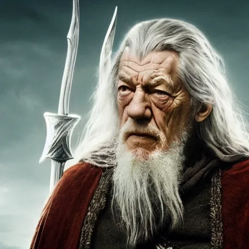 Image similar to profile photo of the evil ian mckellen as gandalf in a dark viking hood playing odin all father from the thor movie, highly detailed, cinematic shot, cinematic lighting, 8 k, exquisit facial detail
