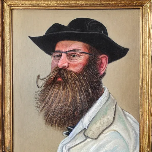 Prompt: bearded man who is the world's greatest librarian, oil painting portrait