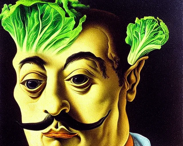 Prompt: a salvador dali painting of a head of lettuce