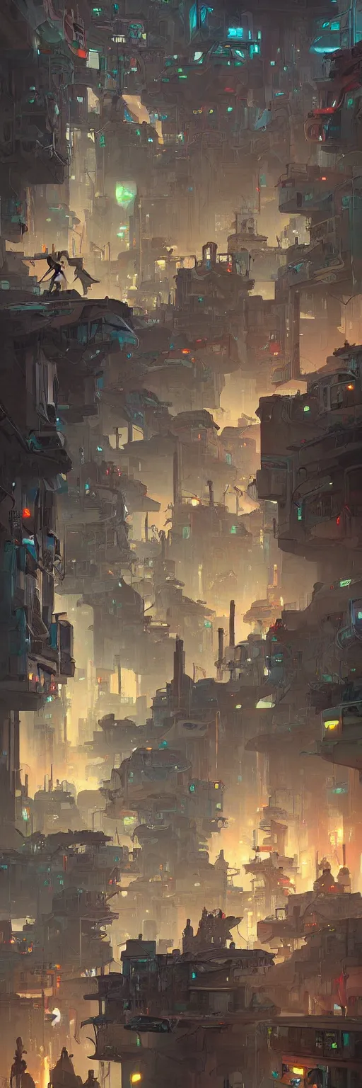 Image similar to cyberpunk favelas, by peter mohrbacher