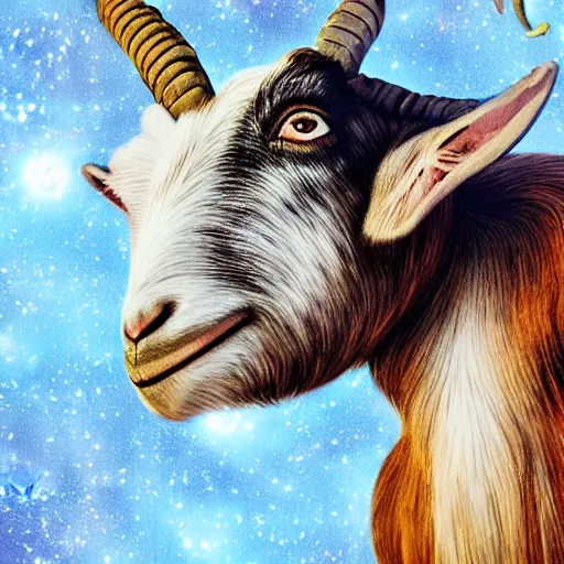 Image similar to goat in space, photorealistic